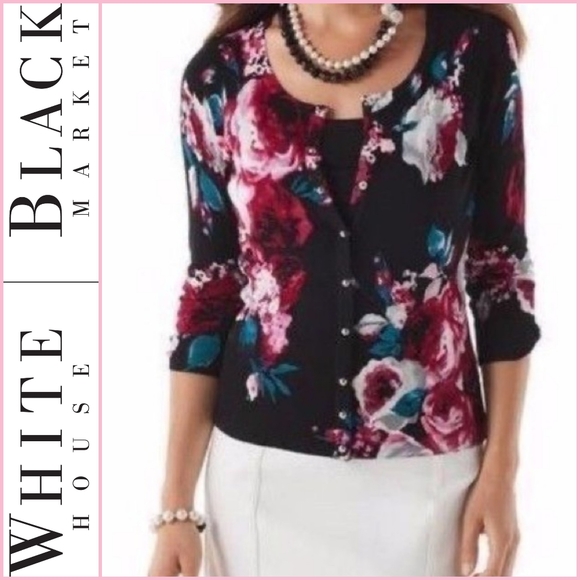 White House Black Market Sweaters - WHBM 3/4 Sleeve Floral Sweater Cardigan